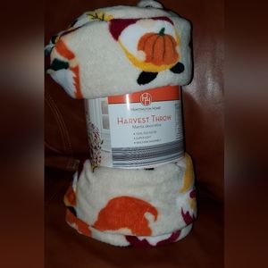 Huntington Home Harvest Throw Soft Plush Blanket 50"X60" Gnomes Fall Leaves NEW.